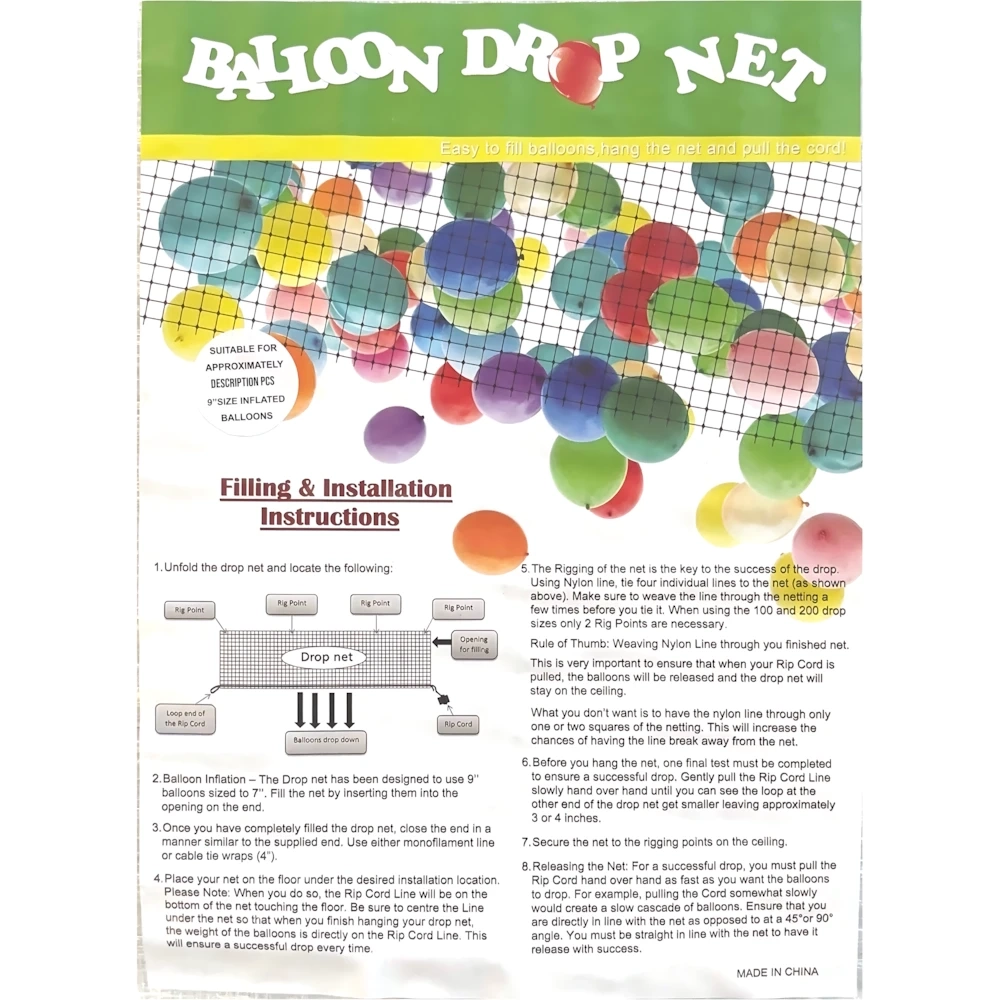 Rete per Cadute o Volate di palloncini, contiene fino a 100 Palloncini 9'', 1pz.