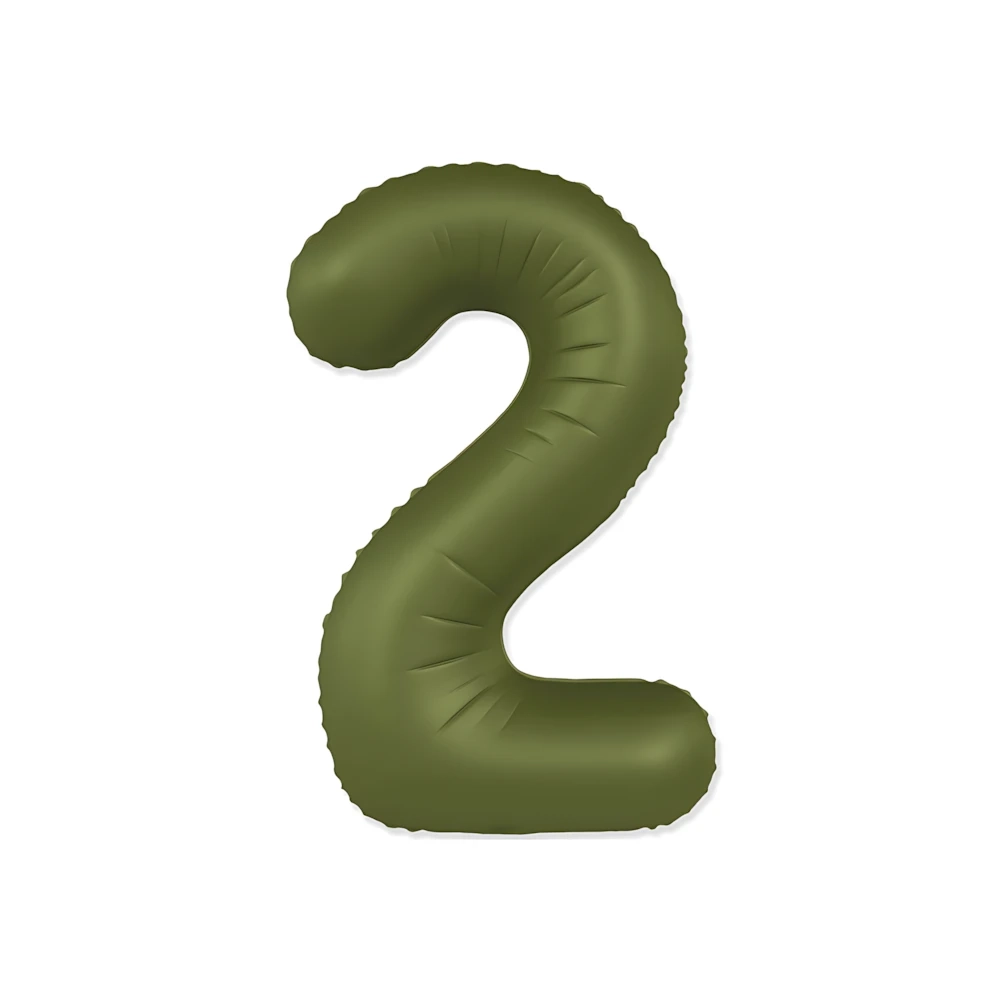 Palloncino Numero 2 Slim Mate Verde Oliva Satinato 37" (86cm), 1pz.