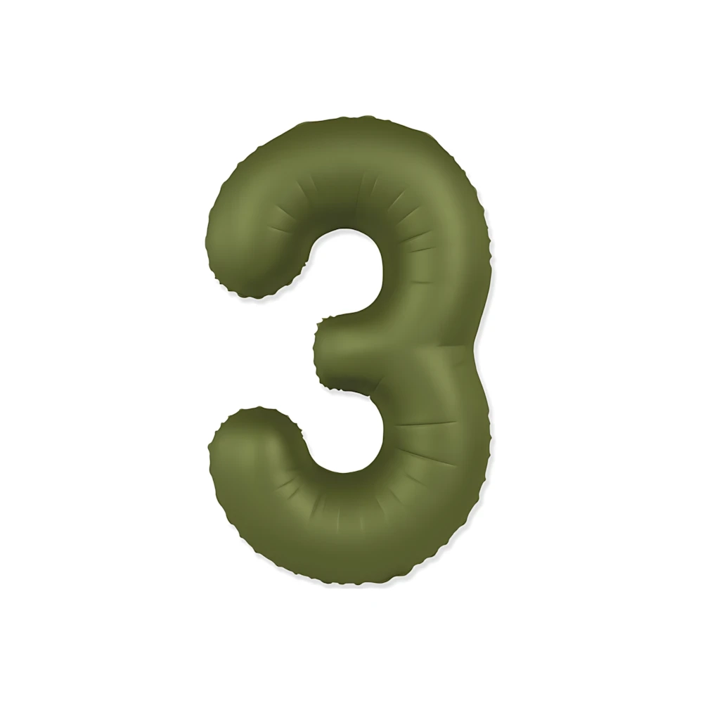 Palloncino Numero 3 Slim Mate Verde Oliva Satinato 37" (86cm), 1pz.