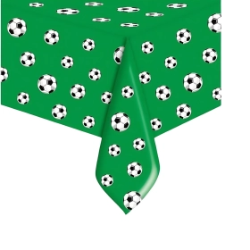 Tovaglia in Plastica verde con palloni calcio 140x270cm, 1pz.