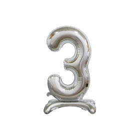 Palloncino numero 3 Argento standing super shape 30" (76cm) in mylar, 1pz.