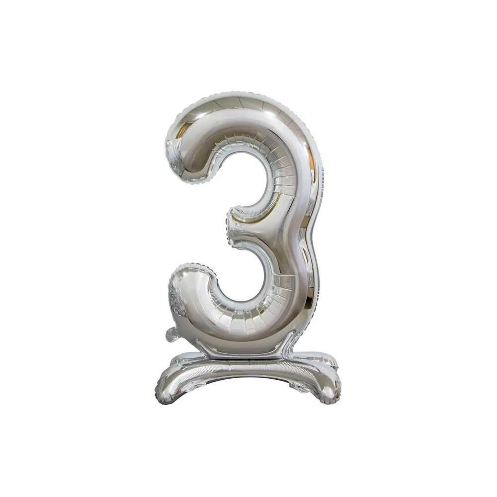 Palloncino numero 3 Argento standing super shape 30" (76cm) in mylar, 1pz.