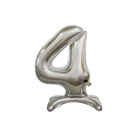 Palloncino numero 4 Argento standing super shape 30" (76cm) in mylar, 1pz.