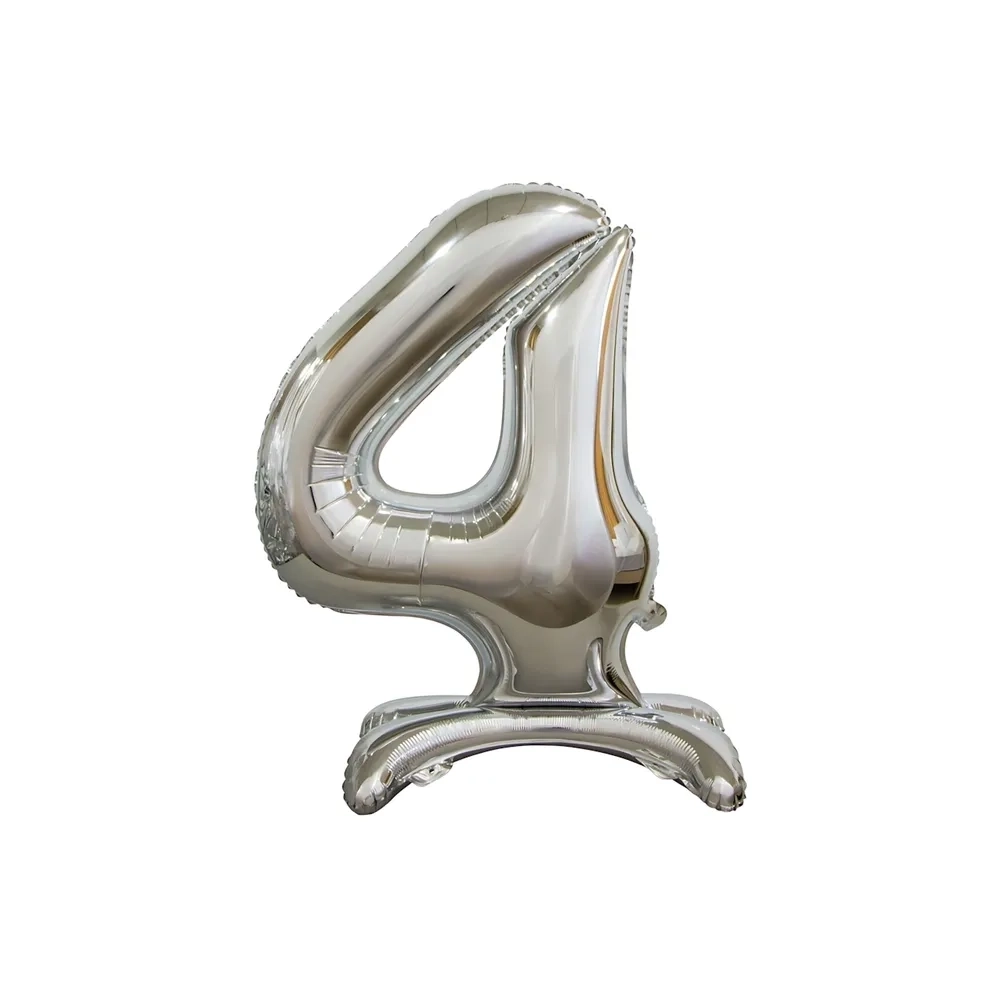 Palloncino numero 4 Argento standing super shape 30" (76cm) in mylar, 1pz.