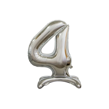 Palloncino numero 4 Argento standing super shape 30" (76cm) in mylar, 1pz.