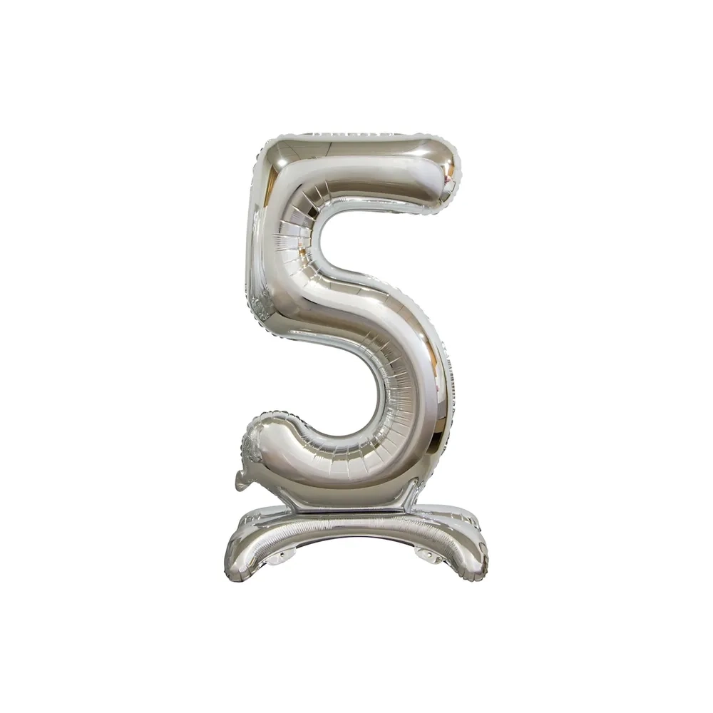 Palloncino numero 5 Argento standing super shape 30" (76cm) in mylar, 1pz.