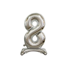 Palloncino numero 8 Argento standing super shape 30" (76cm) in mylar, 1pz.