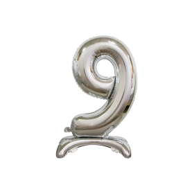 Palloncino numero 9 Argento standing super shape 30" (76cm) in mylar, 1pz.