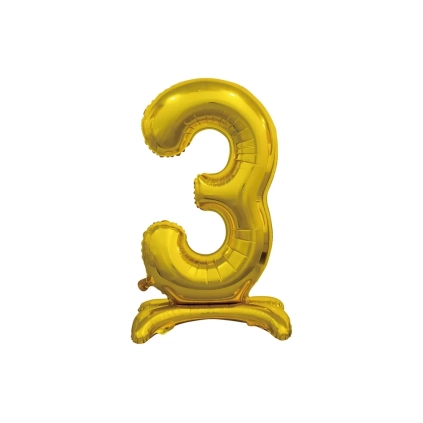 Palloncino numero 3 Oro standing super shape 30" (76cm) in mylar, 1pz.