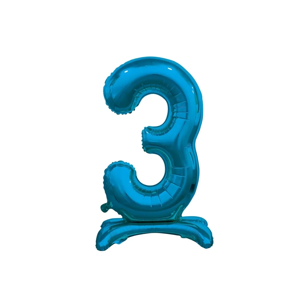 Palloncino numero 3 Blu standing super shape 30" (76cm) in mylar, 1pz.