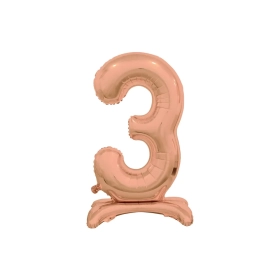Palloncino numero 3 Rosa Gold standing super shape 30" (76cm) in mylar, 1pz.