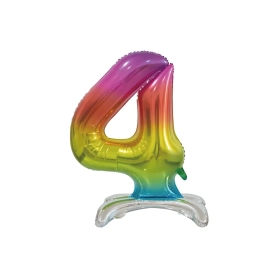 Palloncino numero 4 Rainbow standing super shape 30" (76cm) in mylar, 1pz.