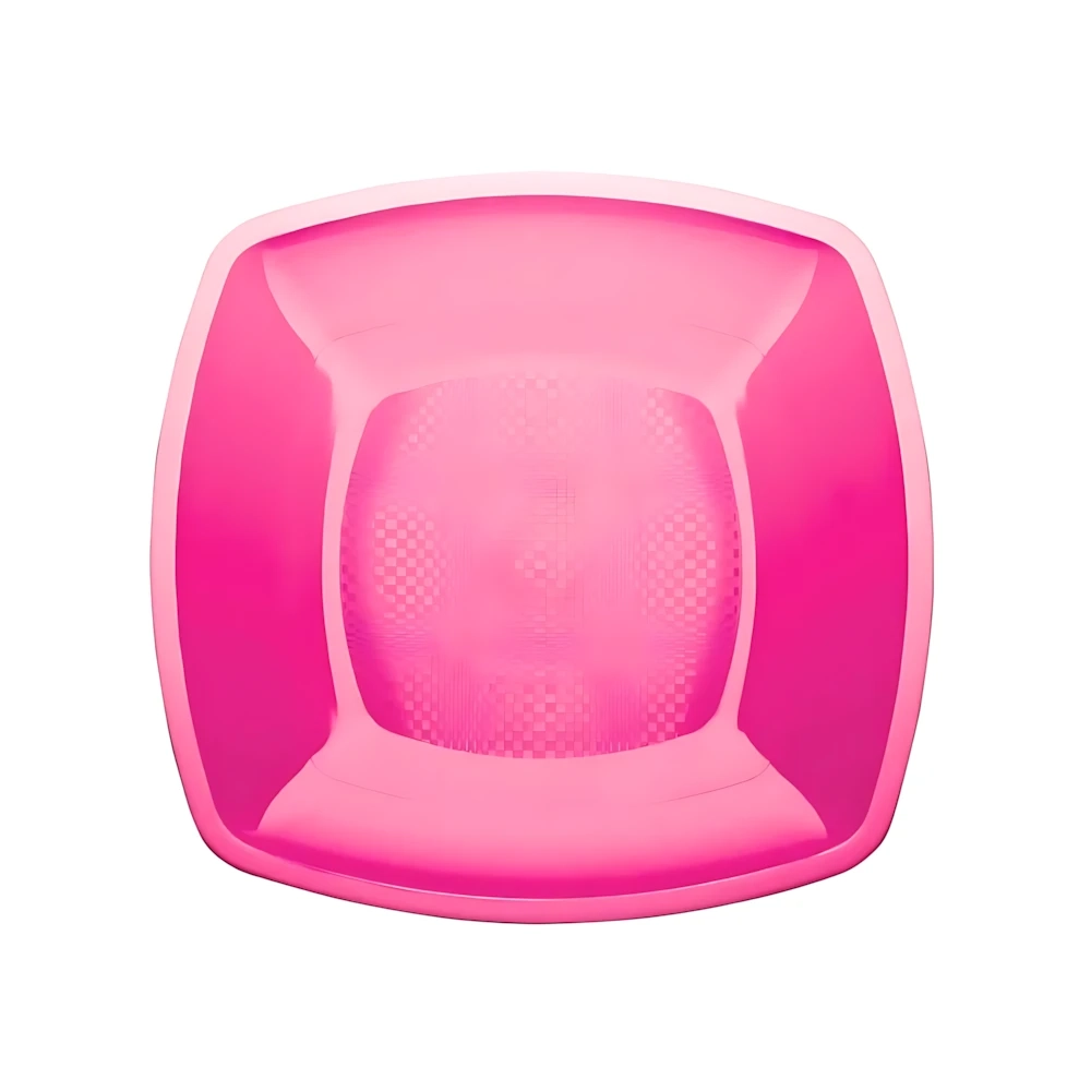 Piatto Piano Quadrato Fucsia Trasparente 23X23cm, 25pz.