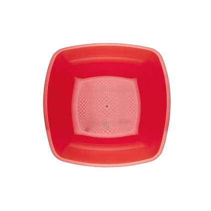 Piatto Fondo Quadrato 18cm Rosso Trasparente, 15pz.