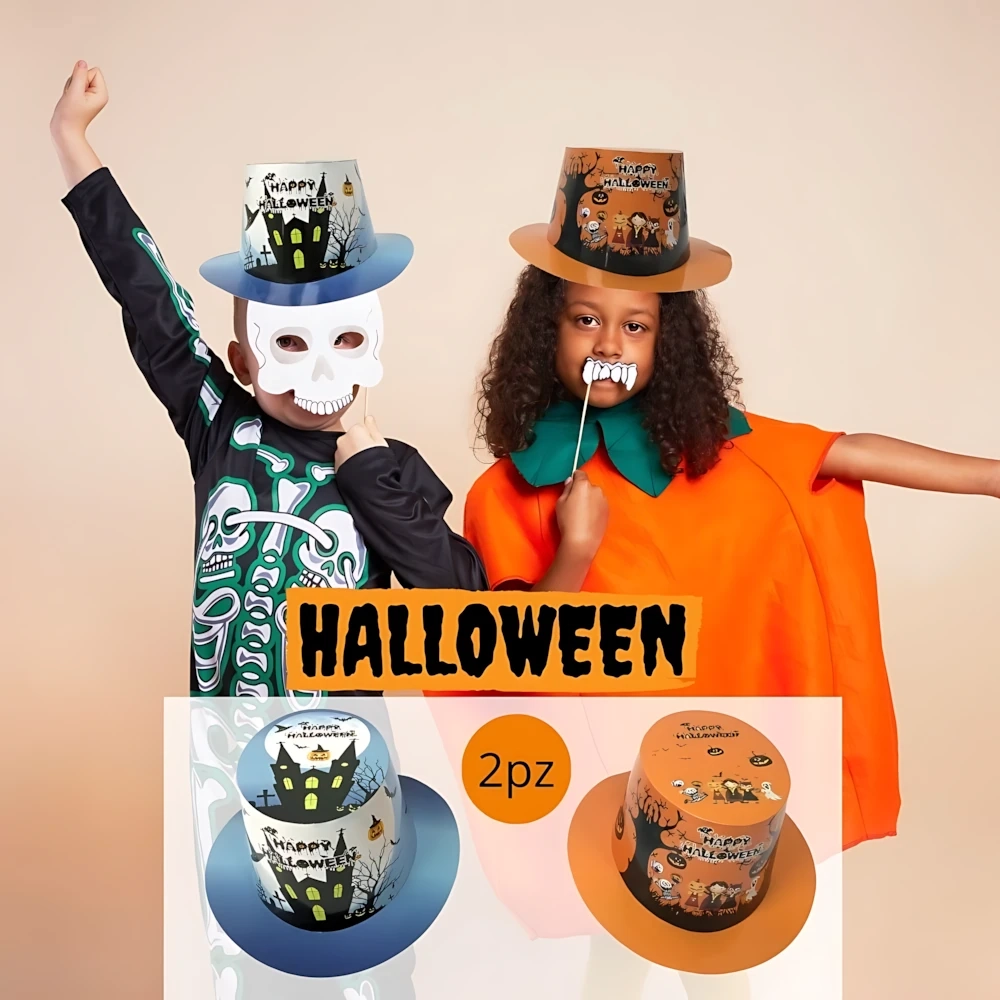Cappelli Cilindro Happy Halloween 2 colori, 2pz.