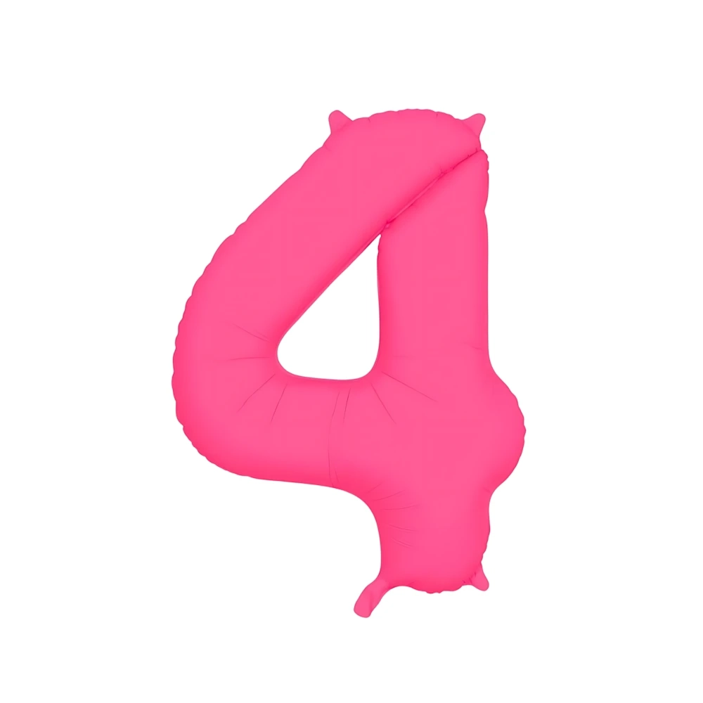 Palloncino Mylar Numero 4 Fucsia Neon 34'' (86cm), 1pz.