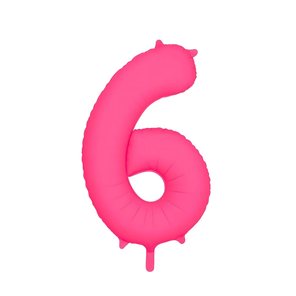 Palloncino Mylar Numero 6 Fucsia Neon 34'' (86cm), 1pz.