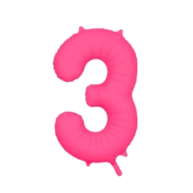 Palloncino Mylar Numero 3 Fucsia Neon 34'' (86cm), 1pz.