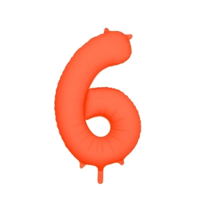 Palloncino Mylar Numero 6 Arancione Neon 34'' (86cm), 1pz.