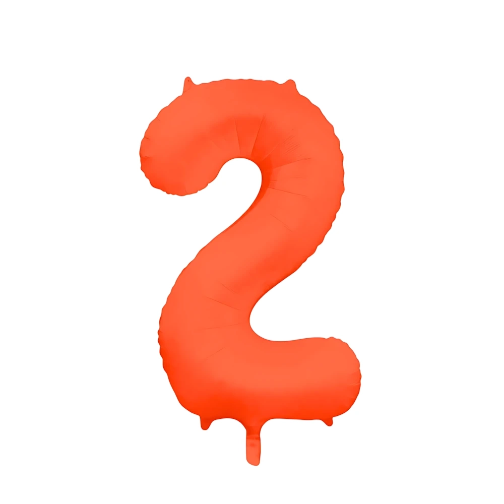 Palloncino Mylar Numero 2 Arancione Neon 34'' (86cm), 1pz.