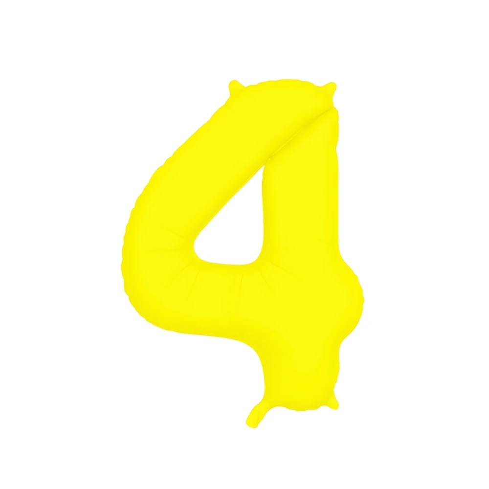 Palloncino Mylar Numero 4 Giallo Neon 34'' (86cm), 1pz.