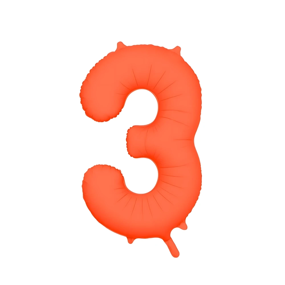 Palloncino Mylar Numero 3 Arancione Neon 34'' (86cm), 1pz.