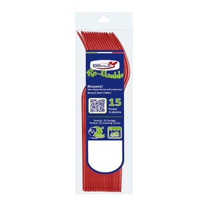 Forchette Compact Rosso in plastica riutilizzabili e lavabili in lavastoviglie, 15pz