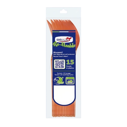Forchette Compact Arancio in plastica riutilizzabili e lavabili in lavastoviglie, 15pz