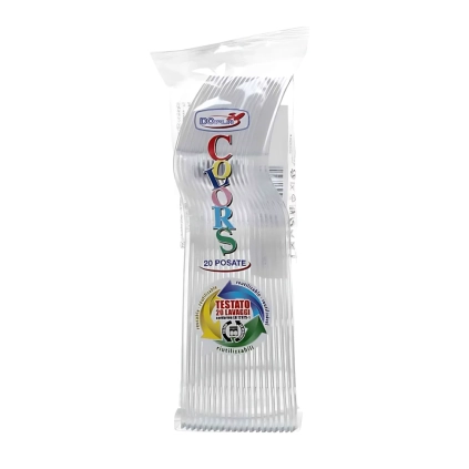 Forchette Compact Trasparente in plastica riutilizzabili e lavabili in lavastoviglie, 20pz