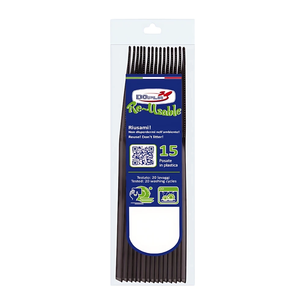 Coltelli Compact Nero in plastica riutilizzabile, 15 pz