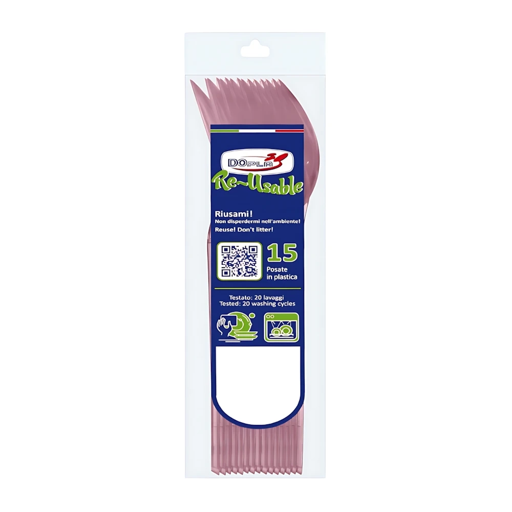 Cucchiai Compact Rosa in plastica riutilizzabile, 15pz.