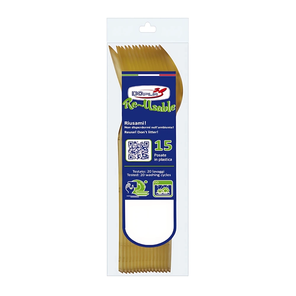 Cucchiai Compact Oro in plastica riutilizzabile, 15pz.