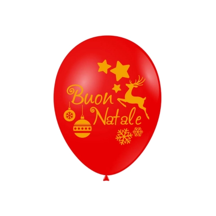 Palloncini Natale Rosso 12''-30cm con Stampa Ocra "Buon Natale" su 2 Lati, 100pz.