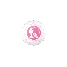 Palloncini Comunione Rosa tondo mini shape 9" (22cm) in mylar, 5pz.