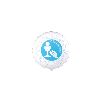 Palloncini Comunione Celeste tondo mini shape 9" (22cm) in mylar, 5pz.