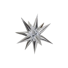Palloncino Exploding Stars argento 27" con Valvola – Stella a 12 Punte, 1pz