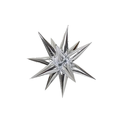 Palloncino Exploding Stars argento 27" con Valvola – Stella a 12 Punte, 1pz