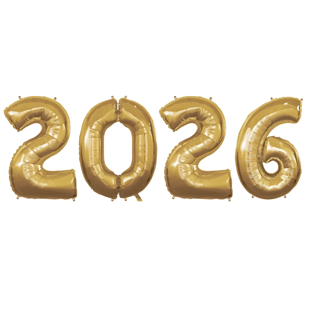 Kit palloncini capodanno numero 2026 oro da 40''- 101cm, 1pz.