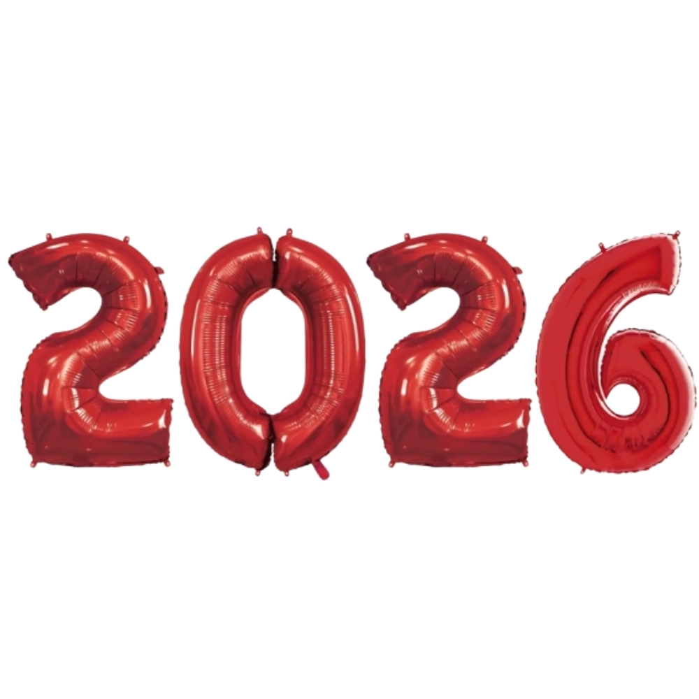 Kit palloncini capodanno numero 2026 rosso da 40''- 101cm, 1pz.