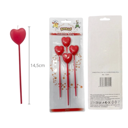 Candeline Cuore rosso con Stelo 14,5cm, 1pz.