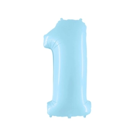 Palloncino Mylar Numero 1 Celeste Pastello Mega 40" (101cm) - 1pz
