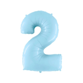 Palloncino Mylar Numero 2 Celeste Pastello Mega 40" (101cm) 1pz