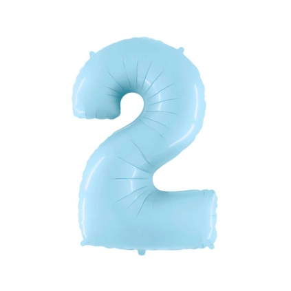 Palloncino Mylar Numero 2 Celeste Pastello Mega 40" (101cm) 1pz