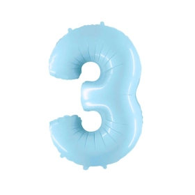 Palloncino Mylar Numero 3 Celeste Pastello 40" (101cm) 1pz