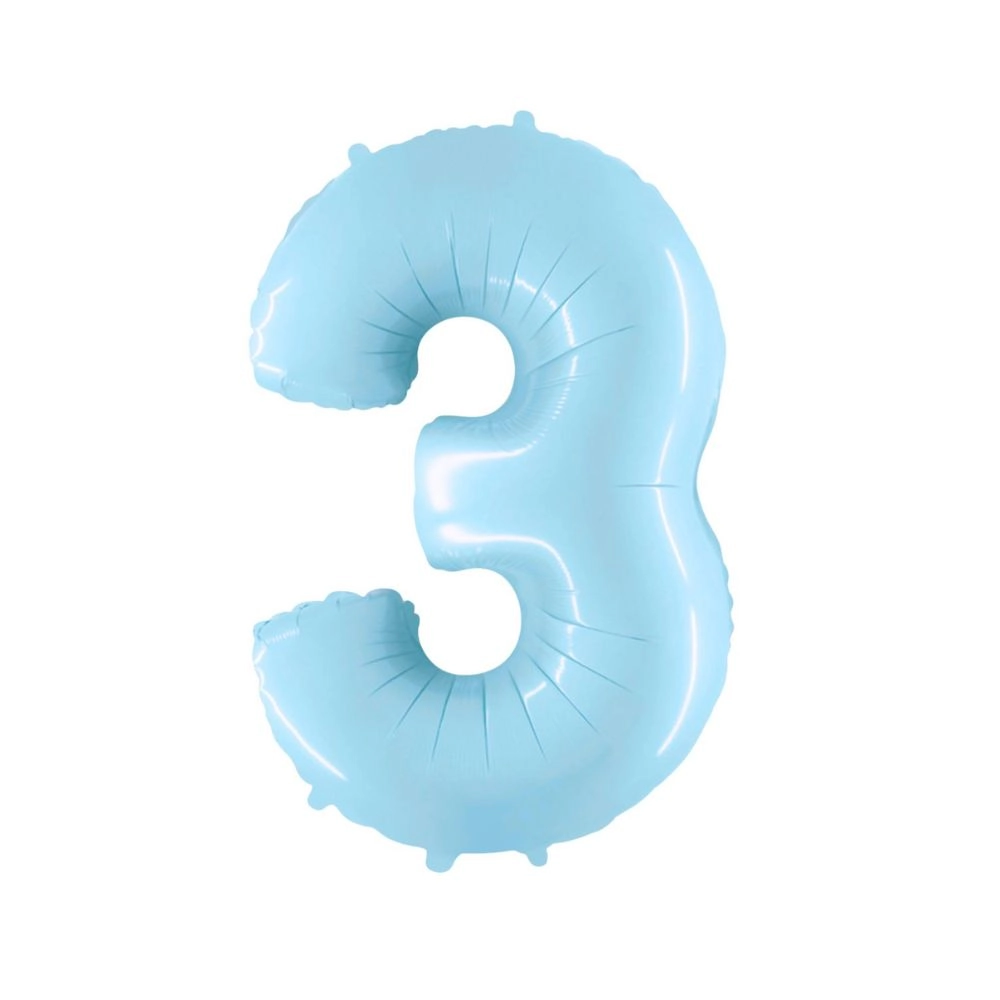 Palloncino Mylar Numero 3 Celeste Pastello 40" (101cm) 1pz