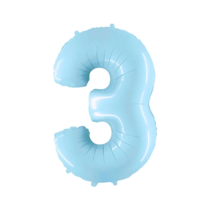 Palloncino Mylar Numero 3 Celeste Pastello 40" (101cm) 1pz