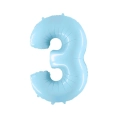 Palloncino Mylar Numero 3 Celeste Pastello 40" (101cm) 1pz