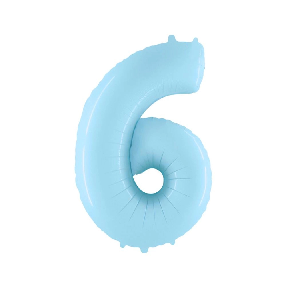 Palloncino Mylar Numero 6 Celeste Pastello 40" (101cm) 1pz