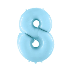 Palloncino Mylar Numero 8 Celeste Pastello 40" (101cm) 1pz