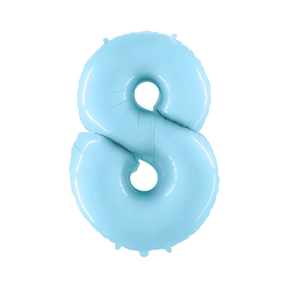 Palloncino Mylar Numero 8 Celeste Pastello 40" (101cm) 1pz